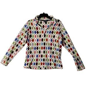 Lands' End ThermaCheck Fleece Argyle Pullover Sweatshirt Women Small 1/4 Zip